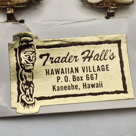Trader Halls Hawaiian Village Necklace And Clip-On Earrings Set 50s 60s Vintage - Picture 10 of 11